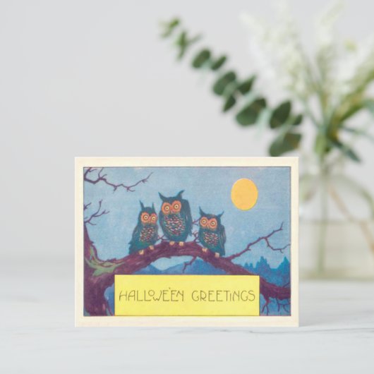 Owl Full Moon Tree Briefkaart (Staand voorkant)