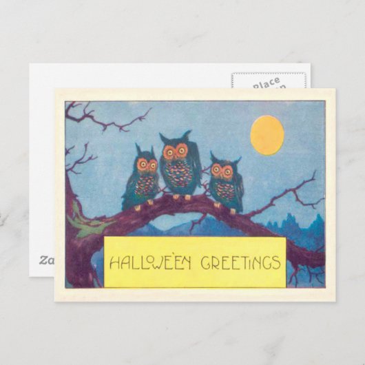 Owl Full Moon Tree Briefkaart (Voorkant / Achterkant)