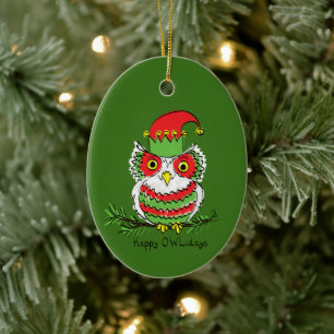 Owl Funny Kerstmis Holiday Keramisch Ornament