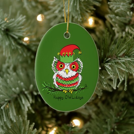 Owl Funny Kerstmis Holiday Keramisch Ornament (Boom)