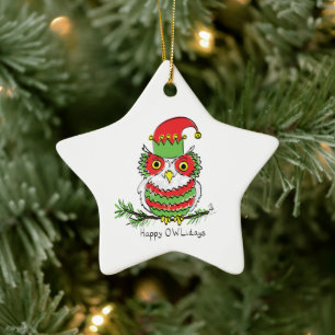Owl Funny Kerstmis Holiday Keramisch Ornament
