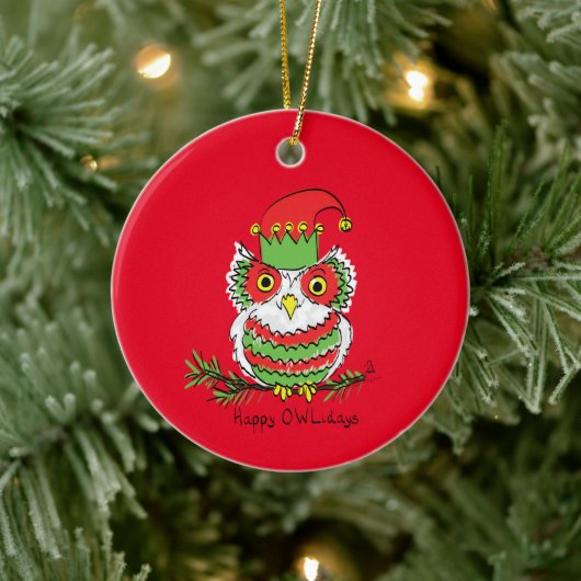 Owl Funny Kerstmis Holiday Keramisch Ornament (Boom)