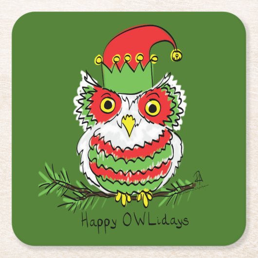 Owl Funny Kerstmis Kinder Kartonnen Onderzetters (Voorkant)