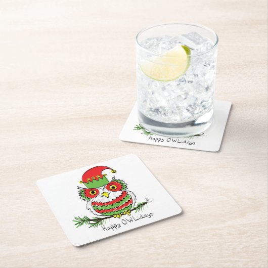 Owl Funny Kerstmis Kinder Kartonnen Onderzetters (Insitu)