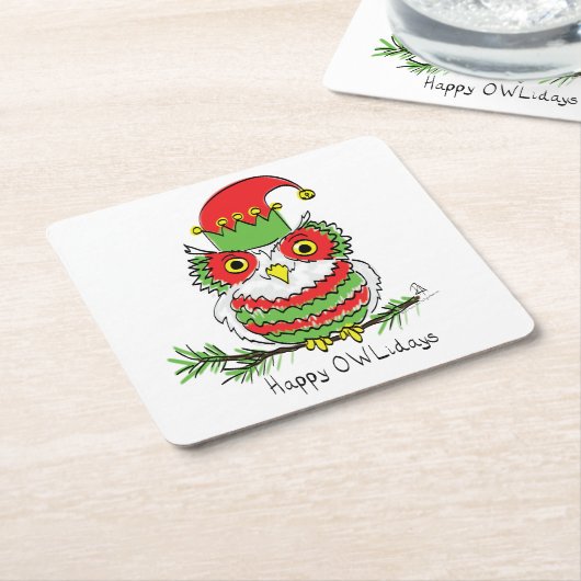 Owl Funny Kerstmis Kinder Kartonnen Onderzetters (Schuin)