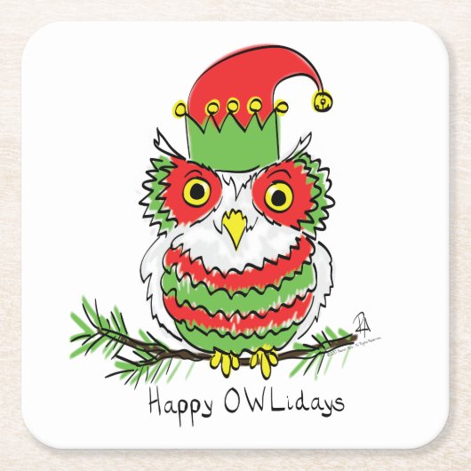 Owl Funny Kerstmis Kinder Kartonnen Onderzetters (Voorkant)