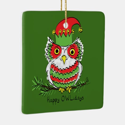 Owl Funny Kerstmis Kinder Keramisch Ornament (Rechts)