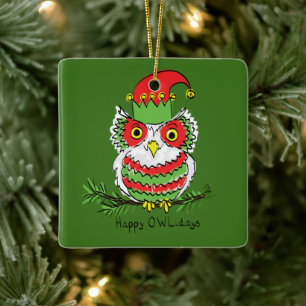 Owl Funny Kerstmis Kinder Keramisch Ornament