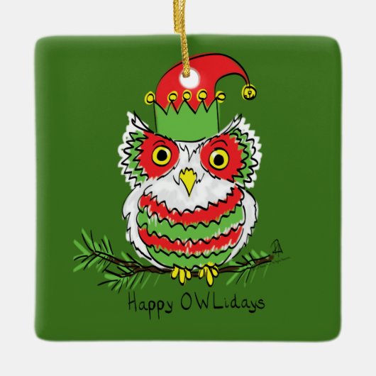 Owl Funny Kerstmis Kinder Keramisch Ornament (Voorkant)