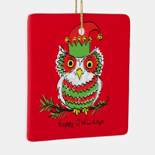 Owl Funny Kerstmis Kinder Keramisch Ornament (Rechts)
