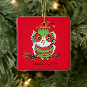 Owl Funny Kerstmis Kinder Keramisch Ornament