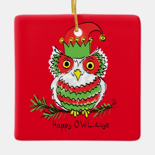 Owl Funny Kerstmis Kinder Keramisch Ornament (Voorkant)