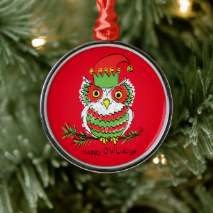 Owl Funny Kerstmis Kinder Metalen Ornament