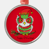 Owl Funny Kerstmis Kinder Metalen Ornament (Voorkant)