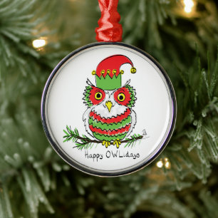 Owl Funny Kerstmis Kinder Metalen Ornament