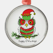 Owl Funny Kerstmis Kinder Metalen Ornament (Voorkant)