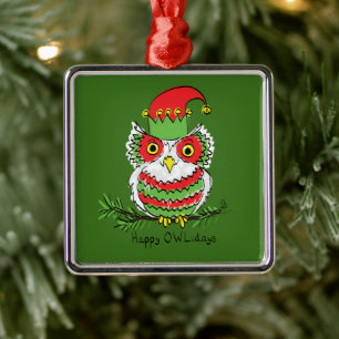 Owl Funny Kerstmis Kinder Metalen Ornament