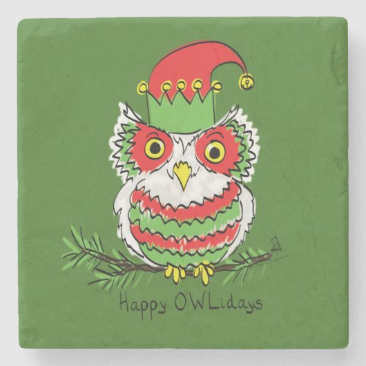 Owl Funny Kerstmis Kinder Stenen Onderzetter (Voorkant)