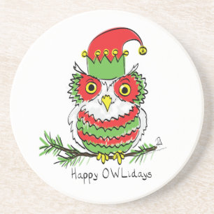 Owl Funny Kerstmis Kinder Zandsteen Onderzetter