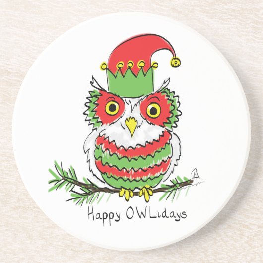 Owl Funny Kerstmis Kinder Zandsteen Onderzetter (Voorkant)