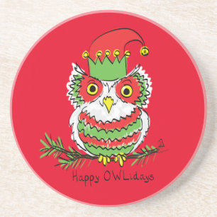 Owl Funny Kerstmis Kinder Zandsteen Onderzetter