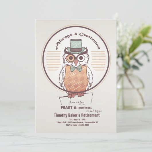 Owl Gentleman Invitation Kaart (Staand voorkant)