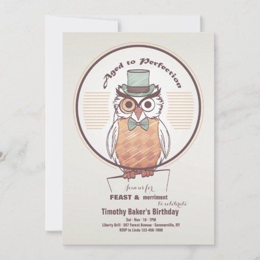 Owl Gentleman Invitation Kaart (Voorkant)