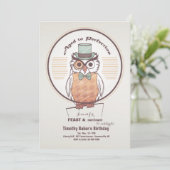 Owl Gentleman Invitation Kaart (Staand voorkant)
