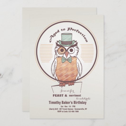 Owl Gentleman Invitation Kaart (Voorkant / Achterkant)