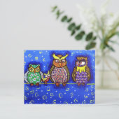 Owl get Together Fun Folk Art Briefkaart (Staand voorkant)