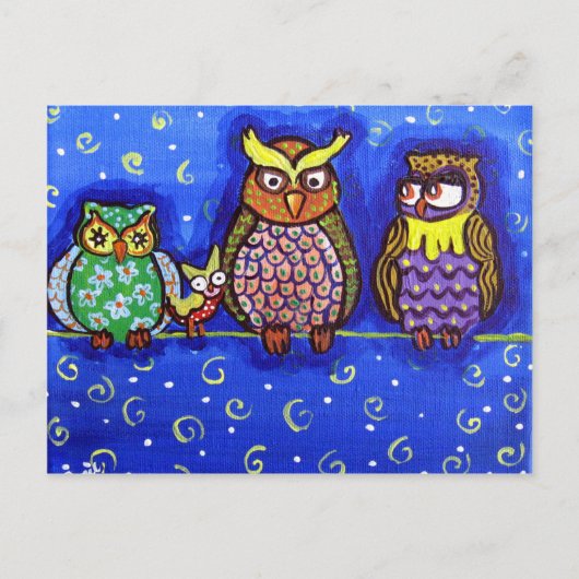 Owl get Together Fun Folk Art Briefkaart (Voorkant)