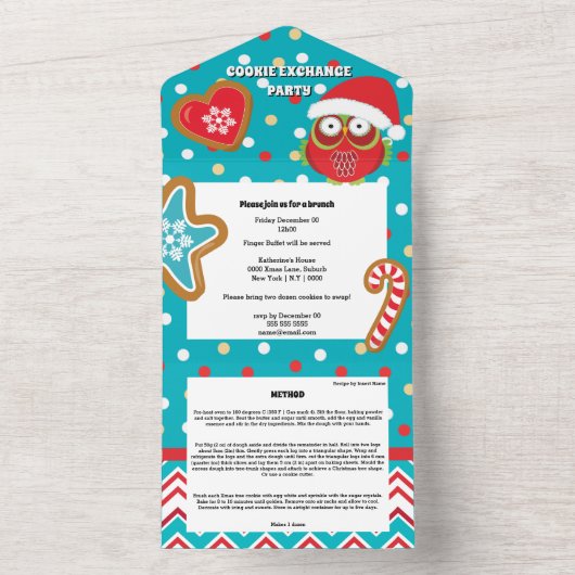 Owl gingerbrood koekje snoep in sneeuwrecept all in one uitnodiging (Binnen)