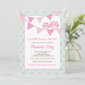 Owl Girl Baby shower Invitation, Shabby Chic Kaart (Staand voorkant)