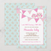 Owl Girl Baby shower Invitation, Shabby Chic Kaart (Voorkant / Achterkant)