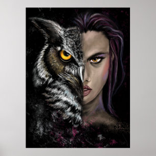 Owl Girl - Emotion Collectie Poster - Schilderen