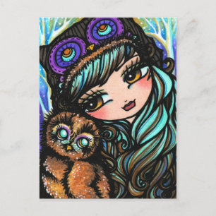 Owl Girl Fairy Fantasy Art Briefkaart van Hannah L