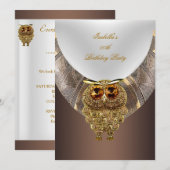 Owl Gold Coffee Elegant Birthday Party Kaart (Voorkant / Achterkant)