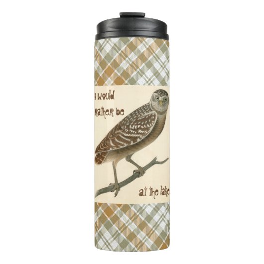 Owl Gold Green Plaid Thermal Tumbler Thermosbeker (Voorkant)