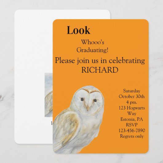 Owl Graduation Invitation Aankondiging (Voorkant / Achterkant)