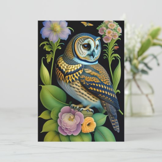 Owl Green Floral Illustralized Personalized Bedankkaart (Staand voorkant)