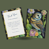 Owl Green Floral Illustralized Personalized Bedankkaart