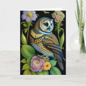 Owl Green Floral Illustration Blank Notitiekaartje (Voorkant)