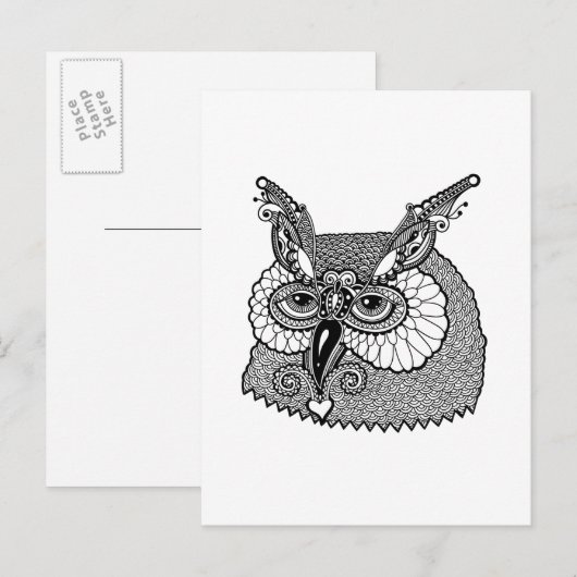 Owl Head Zendoodle Briefkaart (Voorkant / Achterkant)