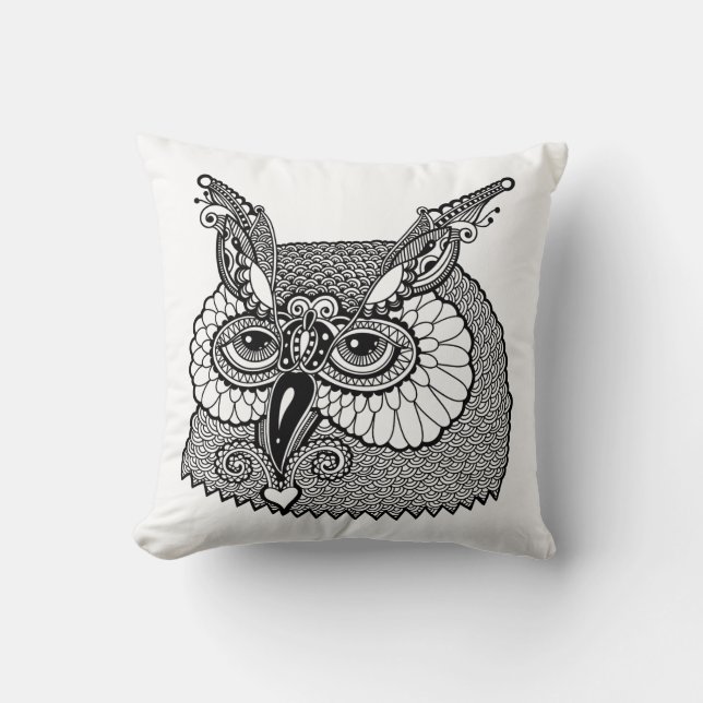 Owl Head Zendoodle Kussen (Voorkant)