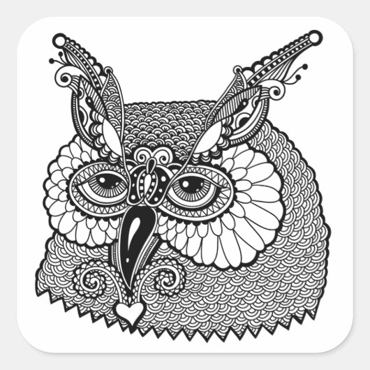 Owl Head Zendoodle Vierkante Sticker (Voorkant)