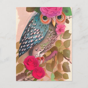 Owl heeft haar Flowers Art Card Briefkaart