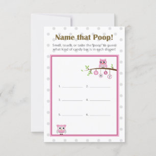 Owl het Baby shower "noem die poep!" Game Kaart
