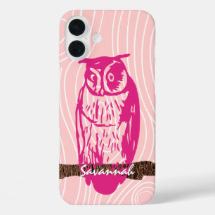 Owl het Graanpatroon van de Hout Kies Uw Kleur iPhone 16 Plus Hoesje