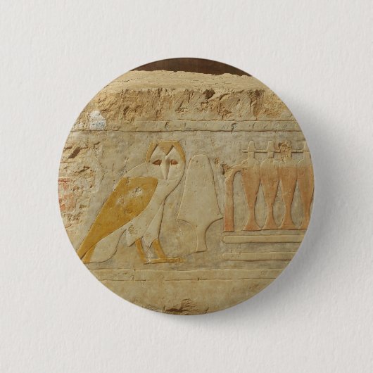 Owl Hieroglyph Detail, Hatshepsut Temple, Egypte Ronde Button 5,7 Cm (Voorkant)