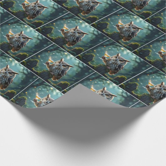 Owl Holding a Cocktail In a Mystical Forest Cadeaupapier (Hoek)